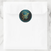 Sticker Rond ALL INITIALS Gold Script Monogram Teal Blue (Sac)