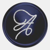 Sticker Rond ALL INITIALS Silver Script Monogram Navy Blue (Devant)