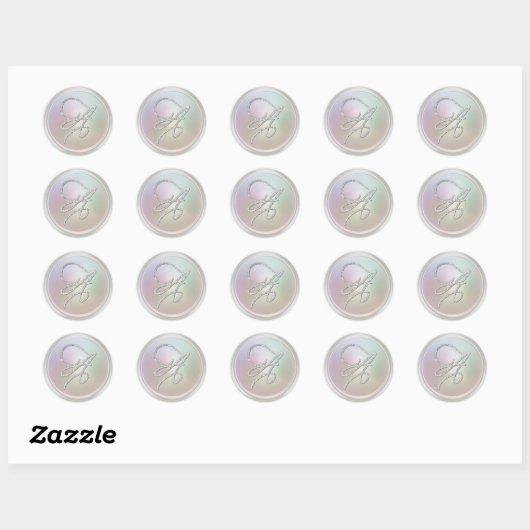 Sticker Rond ALL INITIALS Silver Script Monogram Pearl Gray (Feuille)