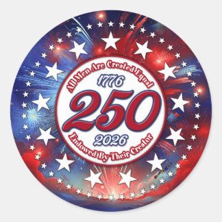 Sticker Rond All Men Are Created Graphics Fireworks Clouds Wh