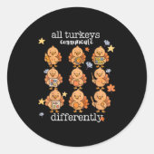 Sticker Rond All Turkeys Communicate Differently Thanksgiving A (Devant)