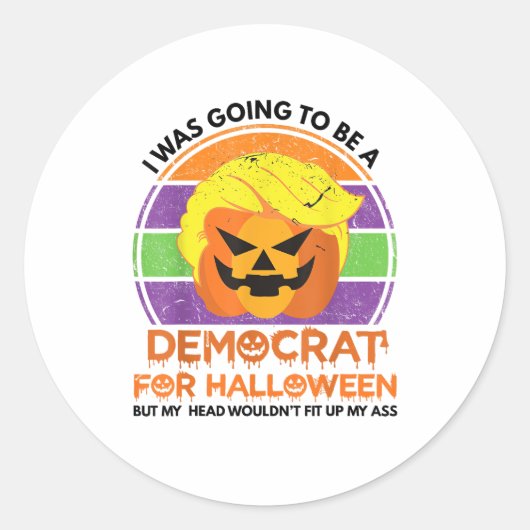 Sticker Rond Aller À Un Démocrate Pour Halloween Drôle Trumpkin (Devant)