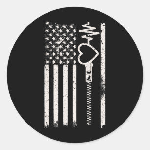 Sticker Rond Aller Porter Rouge En Février Drapeau Usa Pour Mal