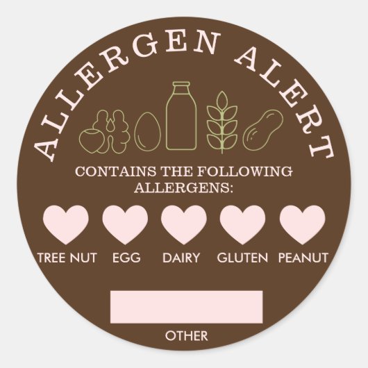 Sticker Rond Allergène Alerte Brown Blush Pistachio (Devant)