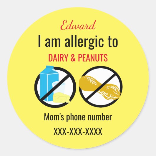 Sticker Rond Allergie aux cacahuètes et aux enfants laitiers Pe (Devant)