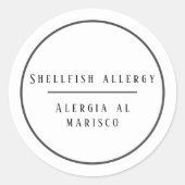 Sticker Rond Allergie bilingue noire et blanche aux mollusques (Devant)