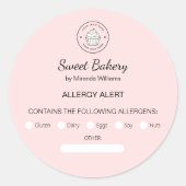 Sticker Rond Allergy Alert Bakery Custom Logo Pink (Devant)