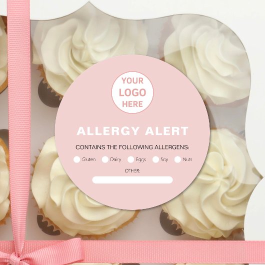 Sticker Rond Allergy Alert Boulangerie Custom Logo Rose