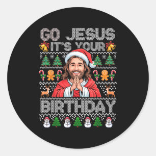 Sticker Rond Allez Jésus C'est Ton Anniversaire Joyeux Noël Gar