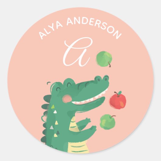 Sticker Rond Alligator ・ Alphabet Monogramme Mignonne garderie (Devant)