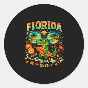Sticker Rond Alligator de Floride vintage surfant sur une plage