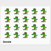 Sticker Rond Alligator drôle avec téléphone portable (Feuille)