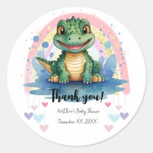Sticker Rond Alligator Pastel Arc-en-ciel Baby shower coloré