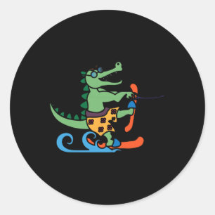 Sticker Rond Alligator Ski Alligator Crocodile Ski d'eau Reptil