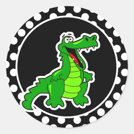 Sticker Rond Alligator sur les Pois noirs et blancs (Devant)
