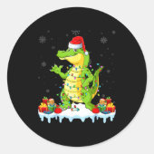 Sticker Rond Alligator Wearing Xmas Lights Santa Hat Alligator (Devant)