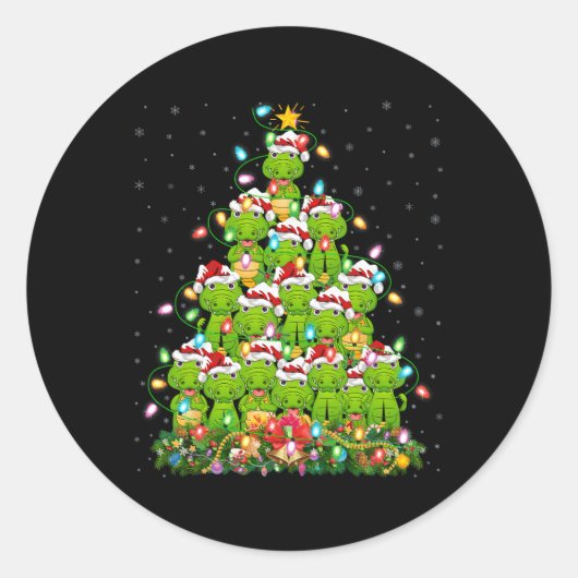 Sticker Rond Alligator Xmas Tree Lighting Père Noël Alligator C (Devant)