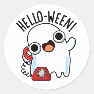 Sticker Rond Allo-ween Funny Ghost Pun