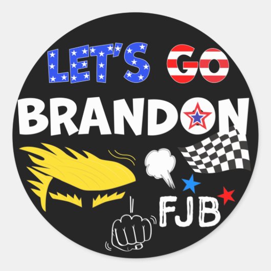 STICKER ROND ALLONS BRANDON AVEC TRUMP (Devant)