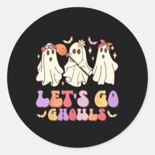 Sticker Rond Allons Gouls Cute Retro Halloween Ghost Squad