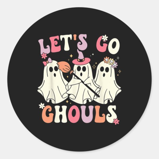 Sticker Rond Allons Gouls Halloween Ghost Costume Retro Groo (Devant)