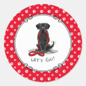 Sticker Rond Allons-y ! Black Labrador Retriever - mignon chien (Devant)