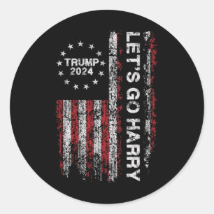 Sticker Rond Allons-y Harry Drôle Trump Drapeau Américain Vinta