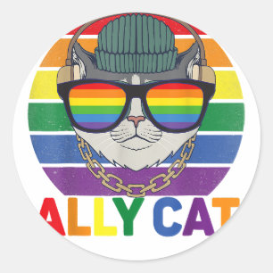 Sticker Rond Ally Cat LGBT Gay Rainbow Pride Drapeau - Ally Cat