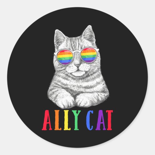 Sticker Rond Ally Cat LGBT Gay Rainbow Pride Drapeaux Hommes (Devant)