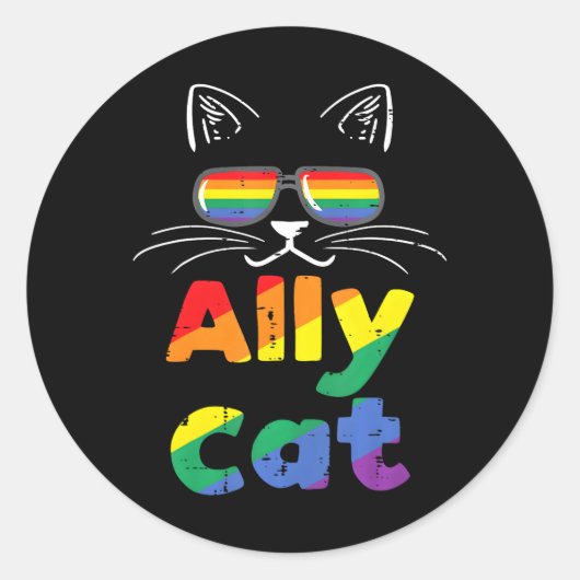 Sticker Rond Ally Cat Pride Mois Ally Gay LGBTQ LGBT (Devant)
