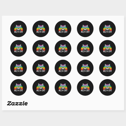 Sticker Rond Ally Cat Rainbow Sunglasses LGBT Gay Pride (Feuille)