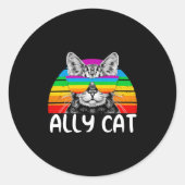 Sticker Rond Ally Cat Rainbow Sunglasses LGBT Gay Pride (Devant)