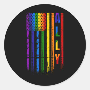 Sticker Rond Ally Lgbt Lgbtq Rainbow Pride Drapeau Américain 4e