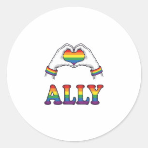 Sticker Rond Ally Rainbow Hands Heart Vintage Pride Shirt Desig
