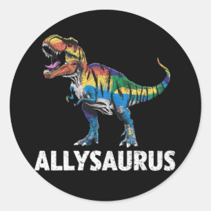 Sticker Rond Allysaurus LGBT Dinosaure Drapeau Arc-en-ciel Ally