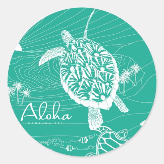 Sticker Rond Aloha Blue Hawaii Turtle (Devant)