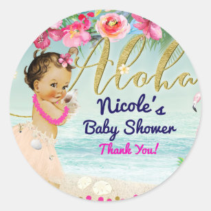 Sticker Rond Aloha cadeau hawaïen de plage de baby shower rétro