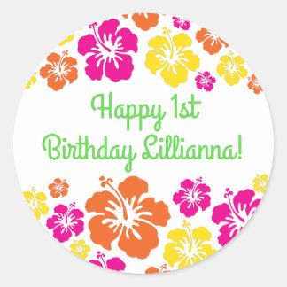 Sticker Rond Aloha Cute Hawaiian 1er Anniversaire Thème de fête