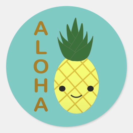 Sticker Rond Aloha Cute Kawaii Ananas (Devant)