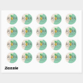 Sticker Rond Aloha En Linge Vert Et Beige Avec Ananas (Feuille)