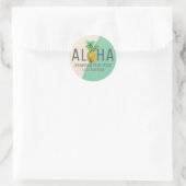 Sticker Rond Aloha En Linge Vert Et Beige Avec Ananas (Sac)