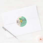 Sticker Rond Aloha En Linge Vert Et Beige Avec Ananas (Enveloppe)