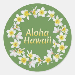 Sticker Rond Aloha Hawaï. Collier traditionnel d'île hawaïen