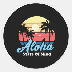Sticker Rond Aloha Hawaii Hawaïen Plage Surfeur Surf Souvenir