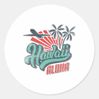 Sticker Rond Aloha Hawaii Hawaii Tee Beach Costume de vacances 