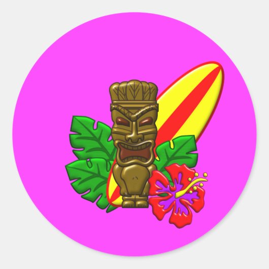 Sticker Rond Aloha Hawaii Surfer (Devant)