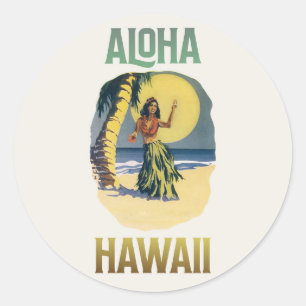 Sticker Rond Aloha Hawaii Vintage Hula Girl