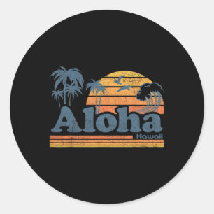 Sticker Rond Aloha Hawaii Vintage Plage Été Surf 70s Rétro
