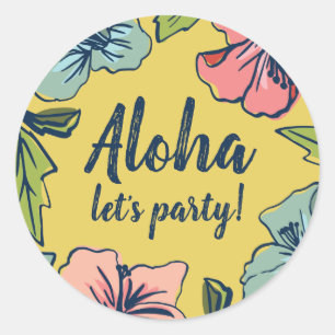 Sticker Rond Aloha Hawaiian Flowers Summer Party