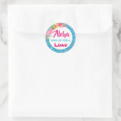 Sticker Rond Aloha Luau Bleu Paillettes Tropical Hibiscus Class (Sac)